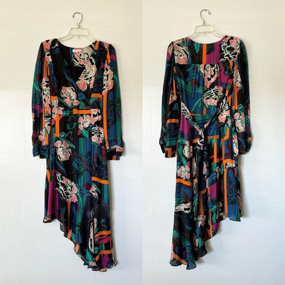 Parker Lorelei Silk Blend Floral Asymmetric long sleeve dress - Picture 4 of 9